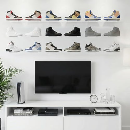12 Pieces Floating Shoe Racks, 9 X 3 Inch Clear Acrylic Floating Shoe Display Shelves with Screws and Anchors, for Wall, Great for Bedroom, Gaming Room, Sneaker Collection