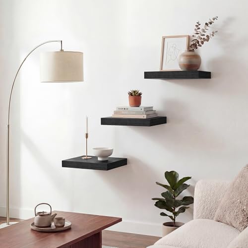 Acovy Floating Shelves for Wall 9 Inch,9.3" Deep Square Floating Shelf Set of 3,Wall Shelves Hanging Shelf with Invisible Brackets,Wall Mounted Shelf for Kitchen Living Room Bedroom Bathroom,Black - color: Black, size: 9 Inch,Set of 3