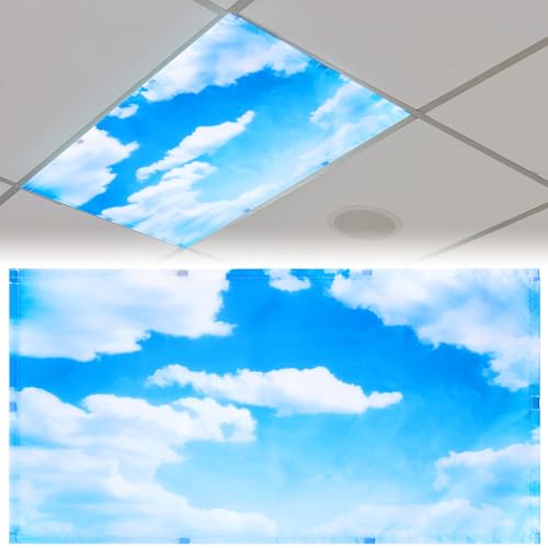 Patelai 4 x 2 Feet Fabric Fluorescent Light Cover for Ceiling Classroom Magnetic Cubicle Shade with 10 Magnets Fluorescent Light Filters for School Home Office Drop Lamp Decor(Cloud) - style: Cloud
