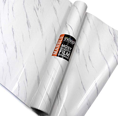 VViViD Slanted Carrara White Marble Natural Texture Architectural Vinyl Sheet Film Roll (16 Inch x 6.5ft Roll)