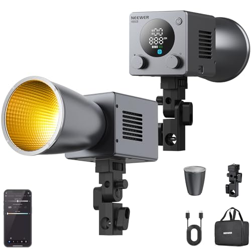 NEEWER 60W Mini LED Video Light with 50Wh Battery/100W PD Fast Charging, APP/2.4G Control/NFC, Bi Color Dimmable COB Studio Continuous Output Lighting 44,800 lux/1m 2700-6500K CRI97+ 12 Scenes, HB60B