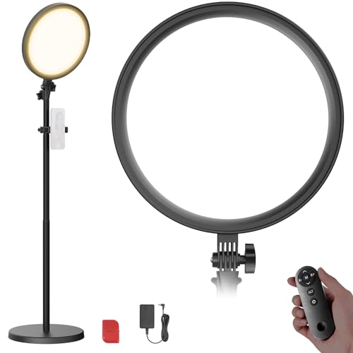 NEEWER Basics 12" 24W Large Ring Light with 68" Stand/Phone Holder/Remote for iPhone Video Recording Selfie Streaming Makeup Studio Photography, 3000K-6500K CRI98 Full Screen LED Panel Lighting, BR13 - style: BR13