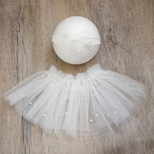 Zeroest Newborn Photography Outfits Girl Lace Romper Newborn Photography Props Rompers Baby Girls Skirt Photoshoot 3 PCS - color: White-short Sleeve