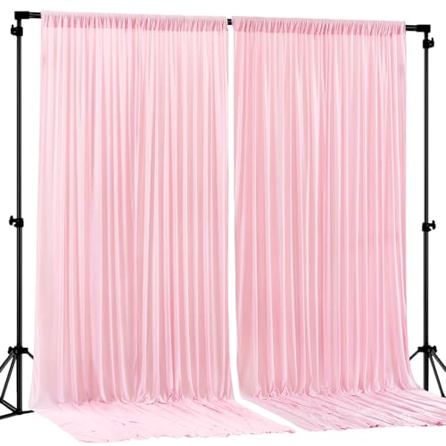 Pink Backdrop Curtains-Wrinkle-Free Polyester Photography Drapes Party Curtain Background for Baby Shower Wedding Decorations- 8 X10FT (Pink) - color: Pink, size: W4' X H10'(2 Panels)