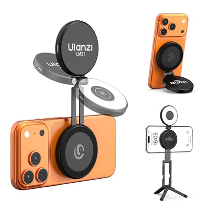 ULANZI LM21 Selfie Light for Phone - Dual Sided Magnetic Ring Light for iPhone/Android with Magsafe, 8000K CRI ≥95 LED Rechargeable Phone Fill Video Light for Photo, TikTok, Makeup, Live Stream, Vlog - color: Black