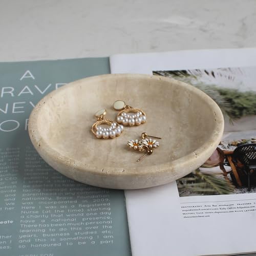 Nawgnail Natural Travertine Marble Jewelry Dish 5.5", Trinket Dish for Ring Earring, Gift for Woman Daugther(Beige Travertine) - color: Beige Travertine