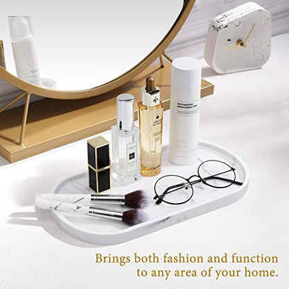 Luxspire Bathroom Vanity Tray, Handmade Resin Kitchen Tray, Oval Toilet Tank Tray, Bathroom Countertop Organizer Tray for Jewelry/Perfume/Soap Dispenser/Hand Towel - 11.4 Inch, Marble White - color: Marble White, style: Medium