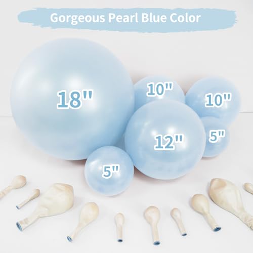 Double Pearl Blue Stuffed Balloons Different Size 115Pcs 5/10/12/18" Light Blue Balloon Arch Kit for Birthday Baby Shower Bridal Shower Engagement Ocean Under the Sea Frozen Theme Party - color: Pearl Blue