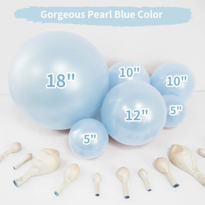 Double Pearl Blue Stuffed Balloons Different Size 115Pcs 5/10/12/18" Light Blue Balloon Arch Kit for Birthday Baby Shower Bridal Shower Engagement Ocean Under the Sea Frozen Theme Party - color: Pearl Blue