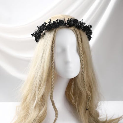 Black Floral Headpiece - Women's Elegant Lace Foam Rose Headband With Flowers for Hair Accessories, Wedding, Party, Birthday Gift, Photo Props - color: Black