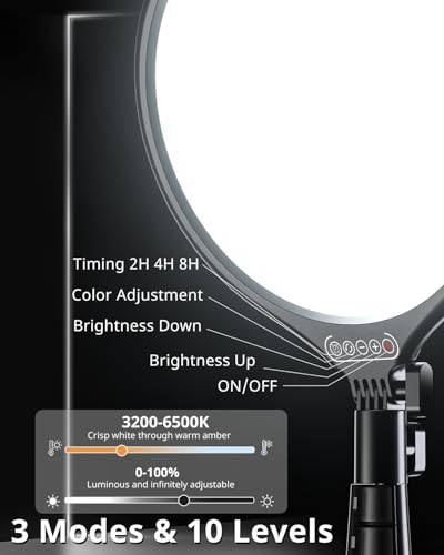 UBeesize 10" LED Light with 62" Tripod Stand, Phone Holder & Remote for iPhone, Video, TikTok, YouTube, Live Streaming, Makeup - size: 10in