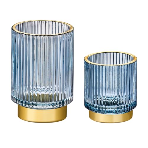 Makeup Brush Holder Organizer,Toothbrush Holders,Desk Pen Pencil Holder,Multifunctional Vintage Glass Brush Cup（S+L/Blue/A3-3-US） - color: Blue, size: Small+Large
