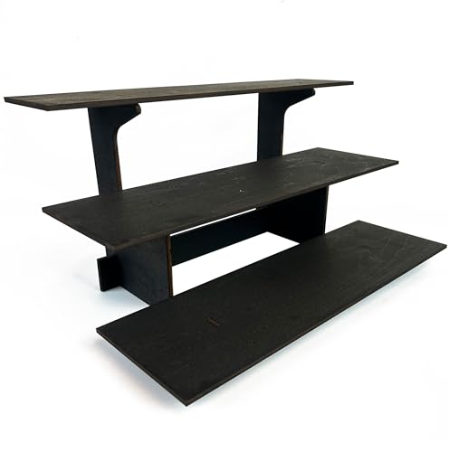 3-Tier Straight Retail Table Display Stand with Shelves for Products | 3 Step Straight Display Rack for Counter Top, Craft Shows, Farmers Market, Trade Shows, Pop ups, Soap Display, Candles (Ebony) - color: Ebony