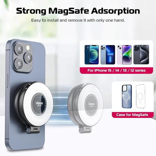 ULANZI LM19 Magnetic Selfie Light, LED Phone Ring Light for iPhone MagSafe, CRI95+ 2500K-8500K Portable Magnetic Phone Fill Lights for Selfies TikTok Video Call Makeup Photography YouTube Vlog - Black - color: Black