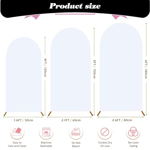 OurWarm Wedding Arch Backdrop Cover Set of 3(6FT 5FT 4FT ), 2 Sided White and Black Arch Cover for Balloon Arch Stand, Stretch Spandex Backdrop for Class of 2026 Graduation Party Decorations