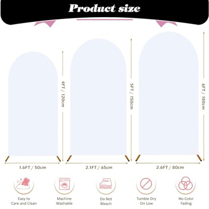 OurWarm Wedding Arch Backdrop Cover Set of 3(6FT 5FT 4FT ), 2 Sided White and Black Arch Cover for Balloon Arch Stand, Stretch Spandex Backdrop for Class of 2026 Graduation Party Decorations
