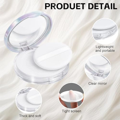 Tokusatsu 2-Pack Refillable Loose Powder Container with Puff & Mirror - 0.17 oz Travel Portable Empty Makeup Compact with Mesh for Women Girls, Silver Iridescent Silver - color: Silver Iridescent Silver