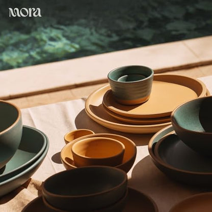MORA Medium Plates Set of 4, 8.5 inch Ceramic Pottery Salad Plates - Microwave, Oven and Dishwasher Safe - Merrigold - color: Merrigold