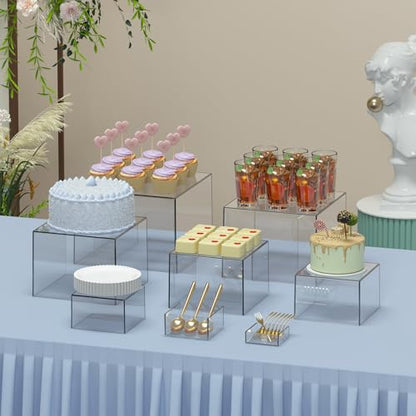 8 Pcs Clear Acrylic Boxes for Display as Buffet Risers and Stands, Food Risers for Party, Table, Stands, including 10", 9", 8", 7", 6", 5", 4", 3" (Large, 8Pcs, Clear) - size: Large, 8Pcs, Clear