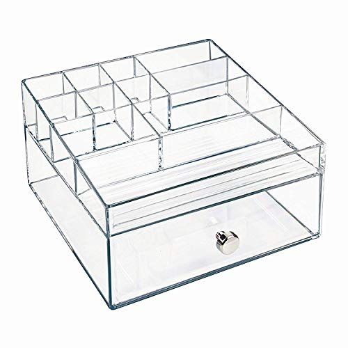 iDesign Clarity BPA-Free Plastic Organizer Drawer with Divided Tray, 6.97" x 6.5" x 3.94", Clear - style: Cosmetic Organizer with Drawer