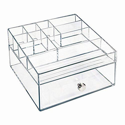 iDesign Clarity BPA-Free Plastic Organizer Drawer with Divided Tray, 6.97" x 6.5" x 3.94", Clear - style: Cosmetic Organizer with Drawer