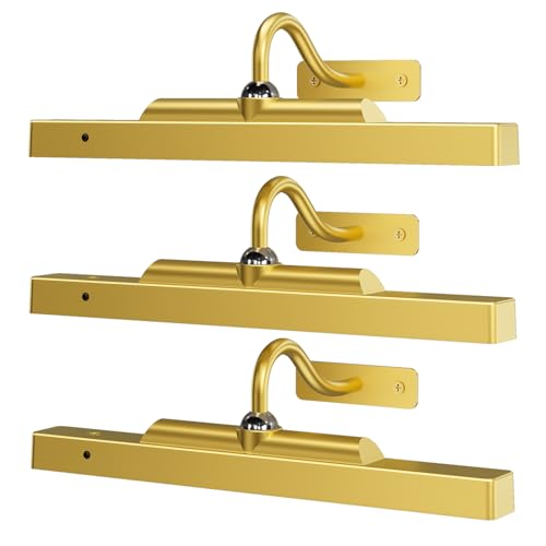 3 Pack Gallery Lights for Wall, 4400mAh Rechargeable Picture Lights, 12'' Cordless Remote Dimmable LED for Portrait Hallway Decor (Gold) - color: Gold, size: 12IN-3pack