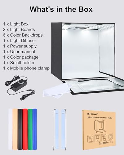 PULUZ Light Box Photography, 24x24 inch Large Photo Light Box with 120 LED Beads, CRI >95, Professional Portable Photo Booth Shooting Tent Kit with 6 Color Backdrops for Product Photography