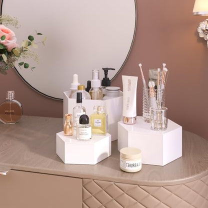 Buffet Risers, Food Display Risers for Party, White Acrylic Risers Display Stand for Buffet Table, Catering Displays for Dessert, Cube Box Nesting Riser with Hollow Bottoms (5"x6"x7"x8"x9"x10" 6PCS Hexagonal White) - color: 5"x6"x7"x8"x9"x10" 6PCS Hexagon