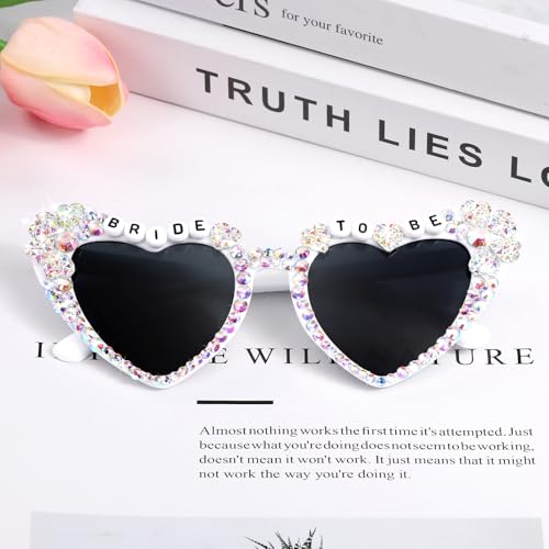 Etercycle Heart Sunglasses, Bride to Be Gifts Bachelorette Party Bride Sunglasses, Sparkly Diamond Glasses for Women Bachelorette Party - color: Laser Heart Diamond