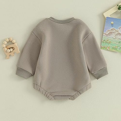 VISGOGO Newborn Infant Baby Boy Girls Oversized Romper Little Dude Sweater Onesie Coming Home Outfit Neutral Clothes - color: Bubs-gray, size: 12-18 Months