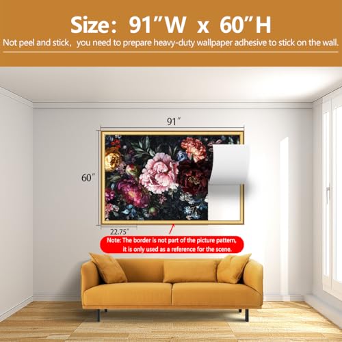 Dark Floral Wallpaper Mural Large Peony Flowers Wall Murals for Bedroom（Not Peel and Stick） - color: Cybh-965, size: 91" x 60"