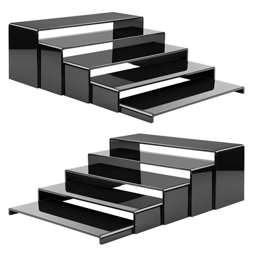 ANDGOO 10 Pack Large Acrylic Display Stands, 2 Set(10”L~11”L~12”L) Rectangular Display Stands, Acrylic Display Shelves for Figures, Perfume Organizer, Cupcake Dessert Table Display Set (Black) - color: Black, size: 10pcs (10.8”l~11.2”l~11.6”l~12”l~12.4”l)