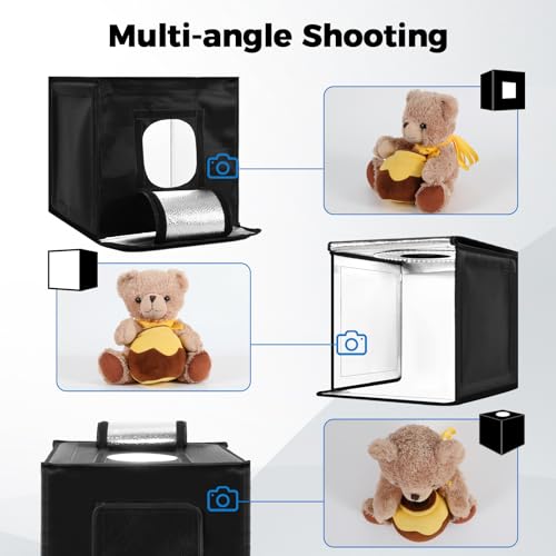 Photo Light Box, 12/16/20/24/32 Inch Photography Light Box with CRI>95 120 Light Beads. Dimmable Shooting Tent Kit with White and Warm Light. 6 Color Backdrops Photo Booth for Studio Products Display - size: 12" x 12" x 12"