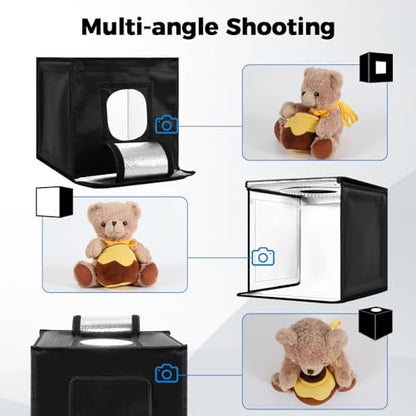 Photo Light Box, 12/16/20/24/32 Inch Photography Light Box with CRI>95 120 Light Beads. Dimmable Shooting Tent Kit with White and Warm Light. 6 Color Backdrops Photo Booth for Studio Products Display - size: 12" x 12" x 12"