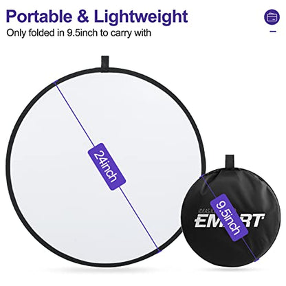 EMART Photography Reflector Holder with 24’’ Small Collapsible 5 in 1 Photo Reflector Photography Kit - Bounce Board Translucent, White, Silver, Gold, Black