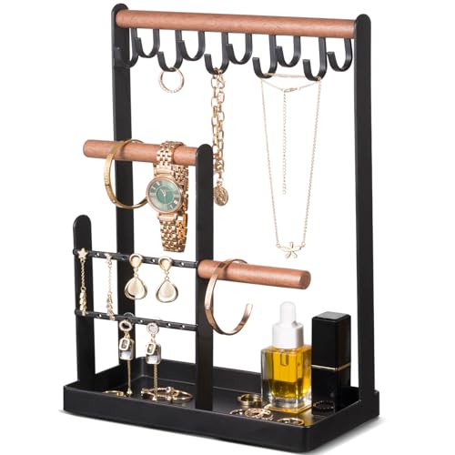 ProCase Cute Jewelry Stand, Aesthetic Jewelry Organizer for Dresser Vanity, Jewelry Holder Display for Necklaces Earrings, Gifts for Teen Girls Women, Bedroom Dorm Decor -Medium, Black - color: Black, size: 12.6" Height