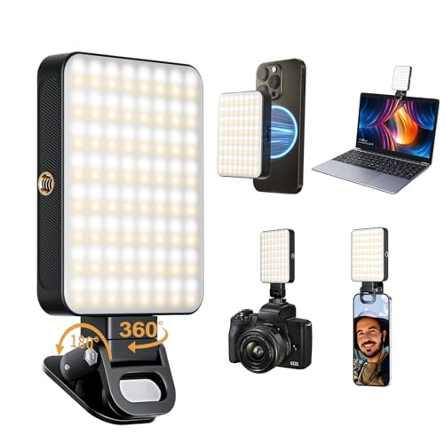 Magnetic Selfie Light for Cell Phone, gliship 128 Led Selfie Light Compatible with Magsafe Rechargeable Portable Clip Fill Light with 3 Lights Modes for Phone Camera Laptop Camera - color: Black