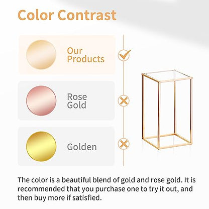 Nuptio 2 Pcs Metal Flower Floor Vase Column Flower Stand Geometric Centerpieces Vase for Tables, 15¾ inch Tall Gold Flower Holder for Home Party Wedding Decorations, Rectangular Flower Display Rack - size: 15¾" H x 2 Pcs