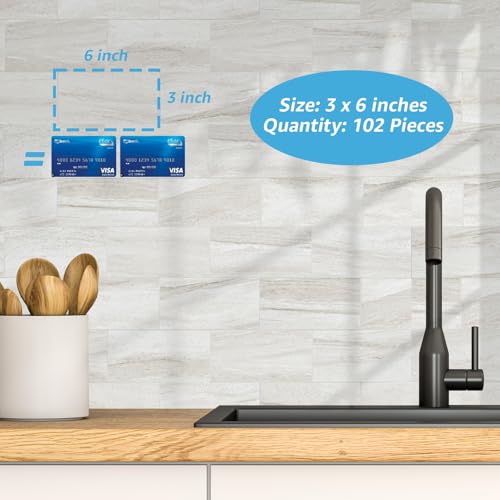 Art3d 102-Piece Faux Stone Peel and Stick Backsplash Tile, Waterproof Thick PVC Stick On Subway Wall Tile for Kitchen Bathroom Laundry Room Fireplace - 3" x 6" Biege Marble - color: Biege Marble