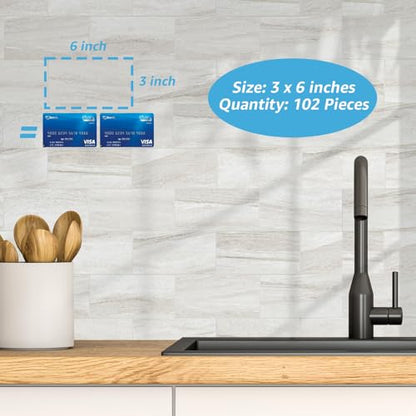 Art3d 102-Piece Faux Stone Peel and Stick Backsplash Tile, Waterproof Thick PVC Stick On Subway Wall Tile for Kitchen Bathroom Laundry Room Fireplace - 3" x 6" Biege Marble - color: Biege Marble