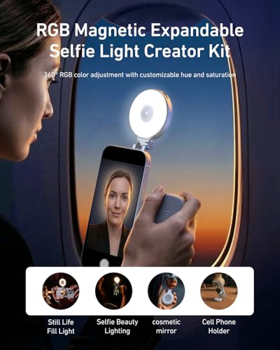 TELESIN Fun Shot Magnetic Phone Camera Grip + 4 in 1 Magnetic RGB Selfie Light Bundle Kit Compatible with iPhone Magsafe & Android, Creator Kit for Selfies/Photography/TikTok/Zoom Calls/Video - color: White Grip + RGB Light