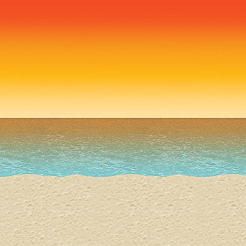 Beistle Luau Sunset Wall Backdrop, 4’ x 30’ – Photo Backdrop, Easy to Adhere Wall Covering, Tropical Party Decorations, Luau Party Decorations, Beach Decor, Hawaiian Party Decorations - style: Luau Sunset