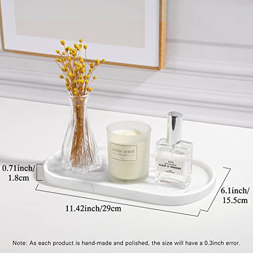 Luxspire Bathroom Vanity Tray, Handmade Resin Kitchen Tray, Oval Toilet Tank Tray, Bathroom Countertop Organizer Tray for Jewelry/Perfume/Soap Dispenser/Hand Towel - 11.4 Inch, Marble White - color: Marble White, style: Medium