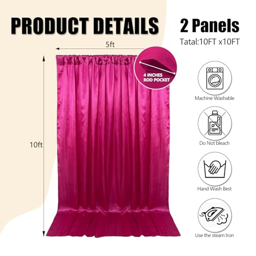 10ft x 10ft Fuchsia Backdrop Curtains for Parties, Fabric Satin Background Curtain with Rod Pockets for Weddings, Birthday, Baby Shower, Photography, Graduation Party Backdrop Drapes, 2 Panels - color: Fuchsia