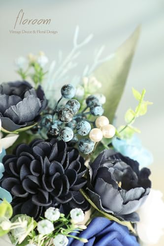Floroom Artificial Greenery Stems Box Set, 59pcs with 7 Kinds of Faux Greenery Flowers Picks for DIY Bridal Bouquets Wedding Floral Arrangement Table Centerpieces, Blue & White - color: Blue & White