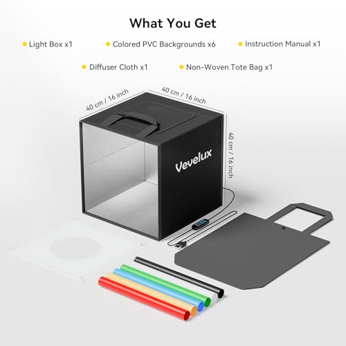 16"x16"x16" Photo Studio Light Box with 120 LEDs, 3 Color Temperatures Professional Dimmable Shooting Tent Kit 6 PVC Backdrops & Diffuser for Product Photography - size: 16inch