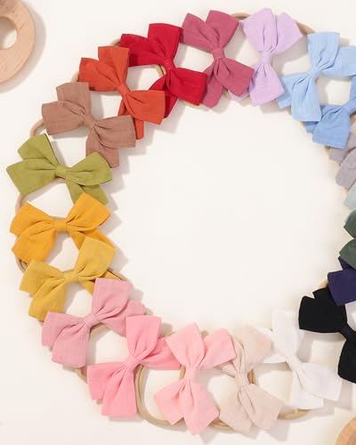 jollybows 20pcs Baby Girls Nylon Hair Bows Headbands Linen Hair Bands Elastic Hair Accessories for Kids Infants Newborn - color: 1- 20PCS baby bows