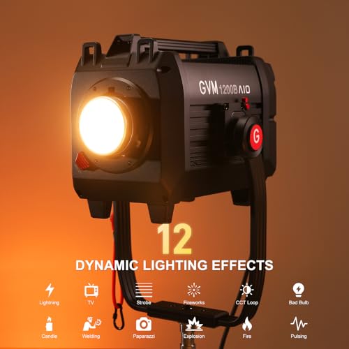 GVM 1200W LED Video Light, 1200B AIO Film Lighting Kit, 42800lux/3m Photography Lighting kit with DMX Control, Continuous Output Video Lighting for TV Productions, Live Broadcasts - size: 1200BAIO