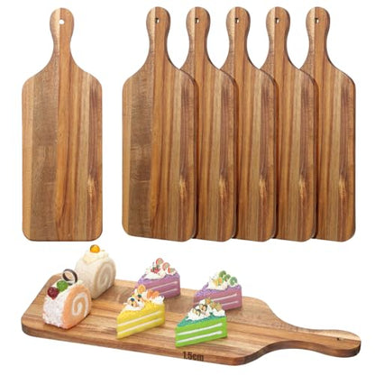 Rtteri 6 Pcs Acacia Wood Cutting Board with Handles Kitchen Thicken Chopping 17 x 6 Inch Wooden Charcuterie Serving Blank Boards Bulk for Engraving Wedding Housewarming Gift