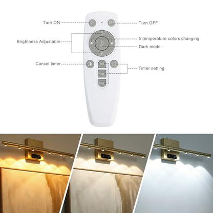 Picture Lights Rechargeable for Wall: Battery Operated Wall Sconces Wireless Art Lighting for Painting Canvas Gallery 360° Rotatable Detachable Battery Aluminum 48H (1, Black +Gold) - color: Black +Gold